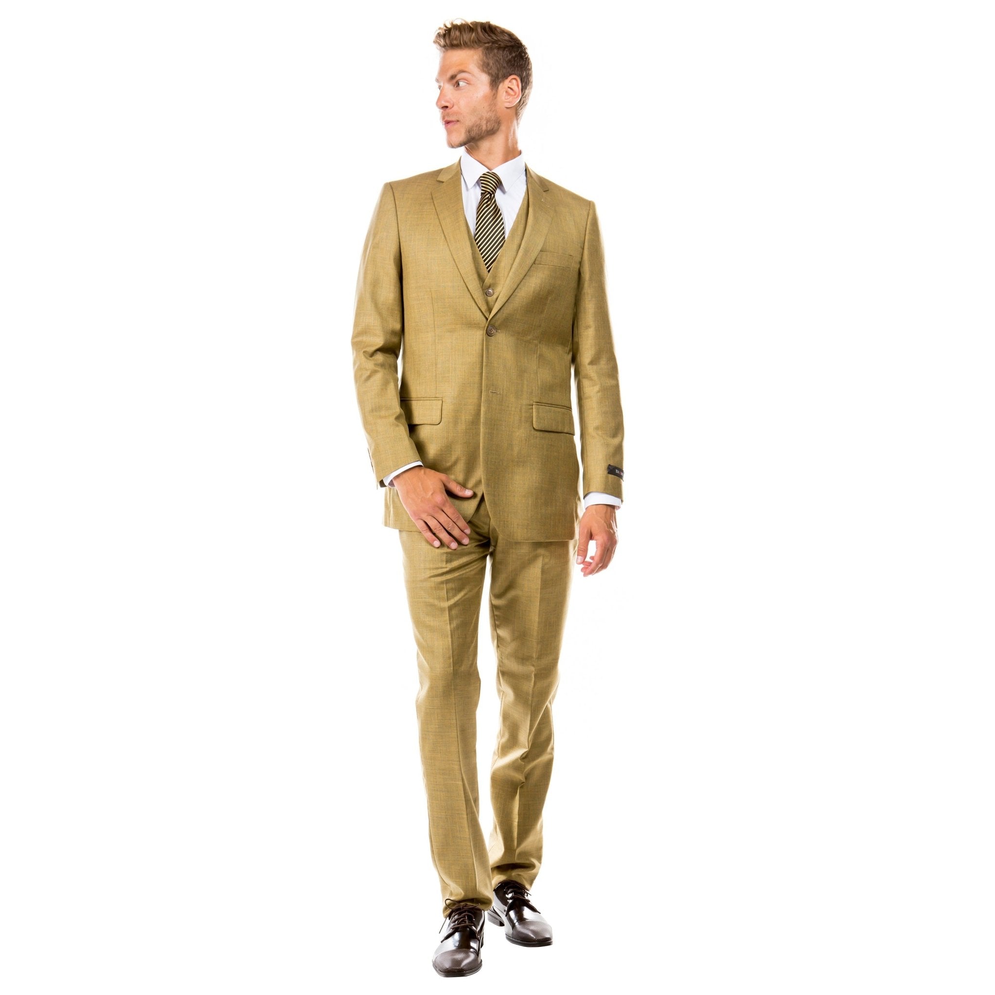 Men's Hybrid - Fit 3pc Sharkskin Suit w/ Expandable Waistband - Bundle Bus