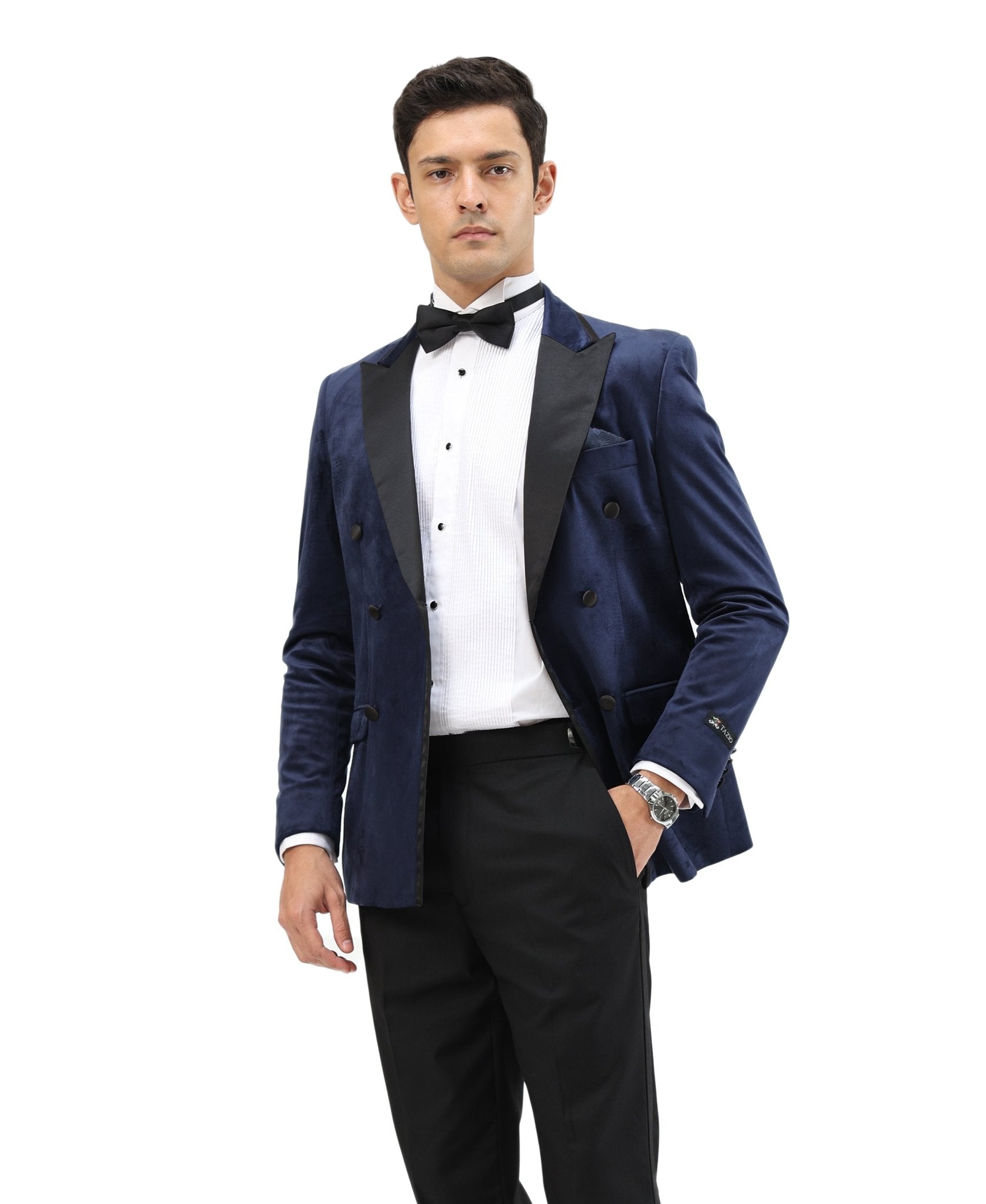 Men's Hybrid Fit Velvet Sport Coat w/ Satin Peak Lapel - Bundle Bus