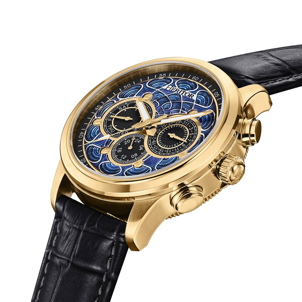 Heritor Automatic Apostle Leather Band Watch with Day/Date