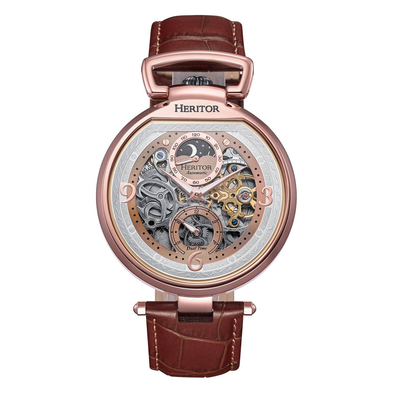 Heritor Automatic Lincoln Semi-Skeleton Leather-Band Watch