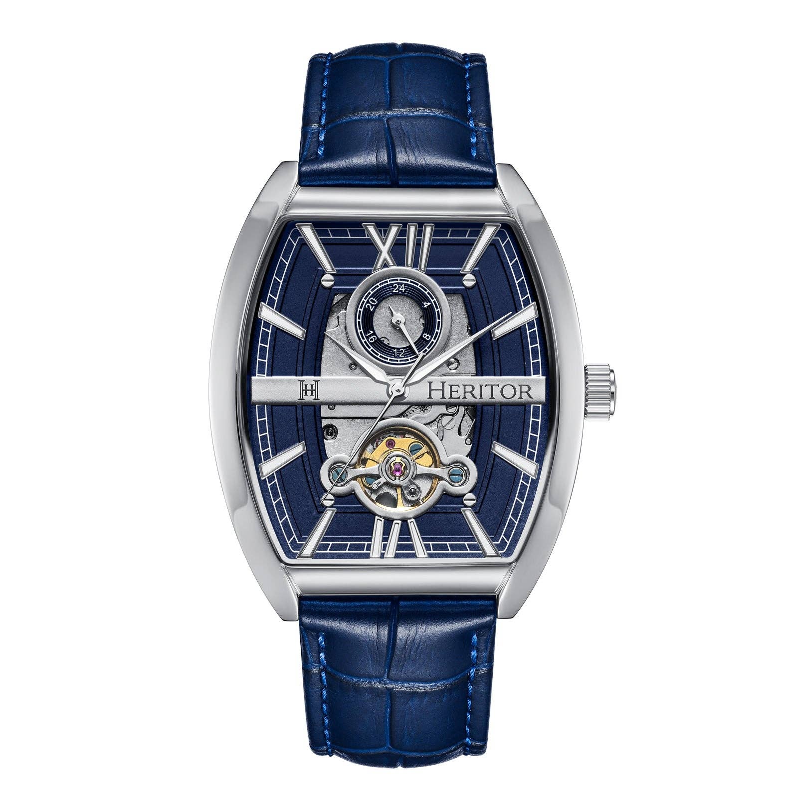 Heritor Automatic Masterson Semi-Skeleton Leather-Band Watch