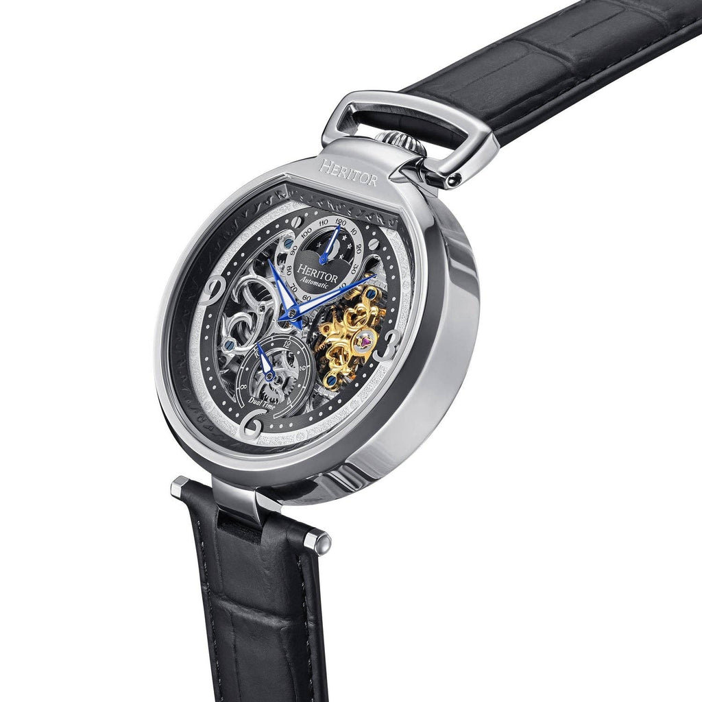 Heritor Automatic Lincoln Semi-Skeleton Leather-Band Watch