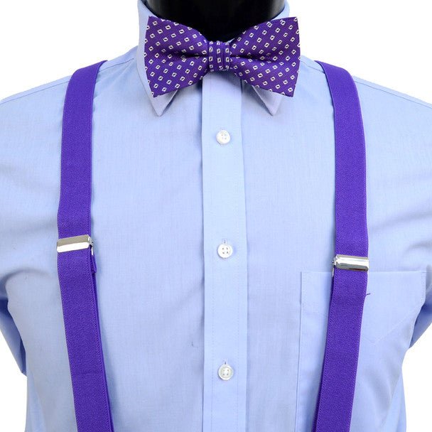 3pc Men's Purple Clip-on Suspenders, Dots Bow Tie & Hanky Sets - FYBTHSU-PUR#2 - Bundle Bus