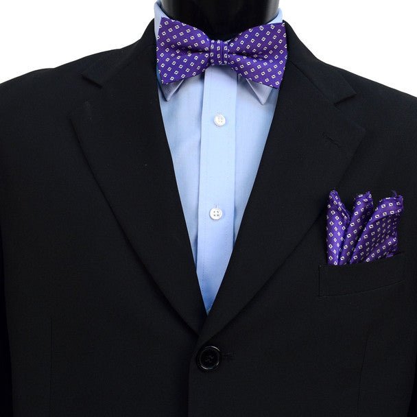 3pc Men's Purple Clip-on Suspenders, Dots Bow Tie & Hanky Sets - FYBTHSU-PUR#2 - Bundle Bus