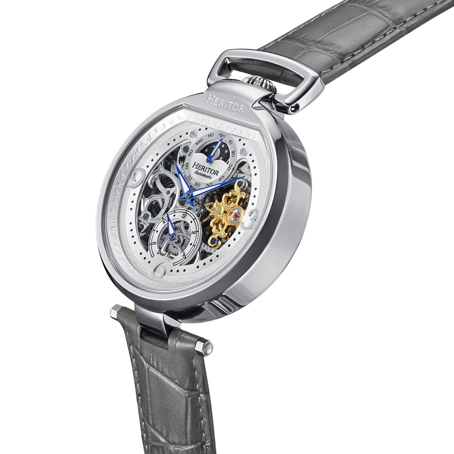 Heritor Automatic Lincoln Semi-Skeleton Leather-Band Watch