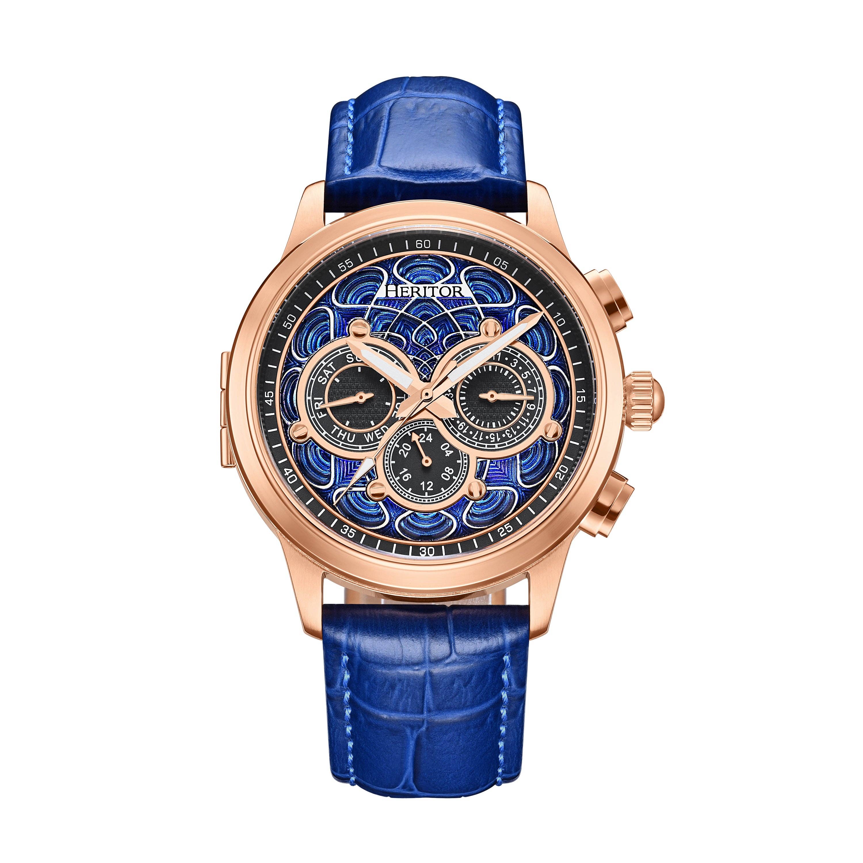 Heritor Automatic Apostle Leather Band Watch with Day/Date