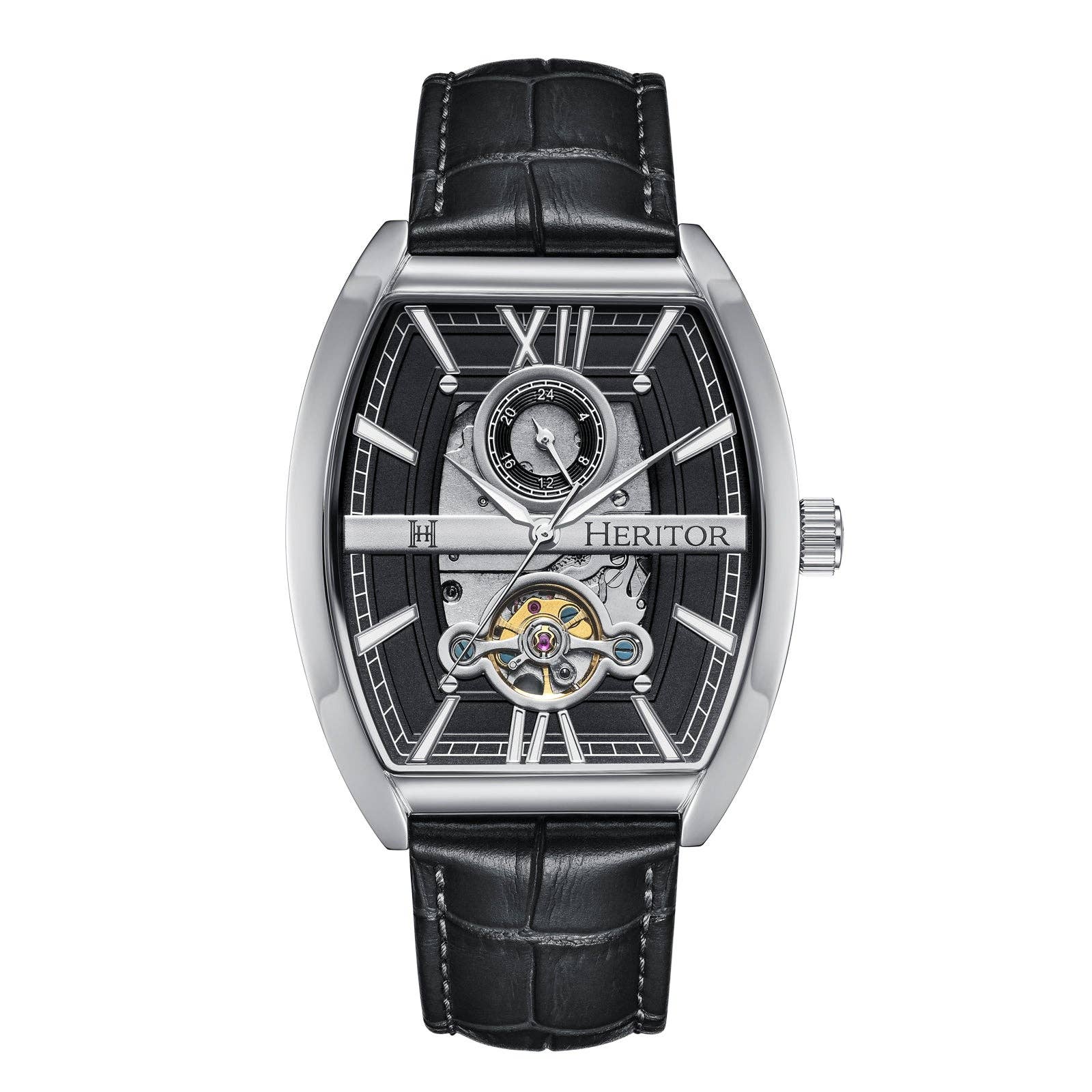 Heritor Automatic Masterson Semi-Skeleton Leather-Band Watch