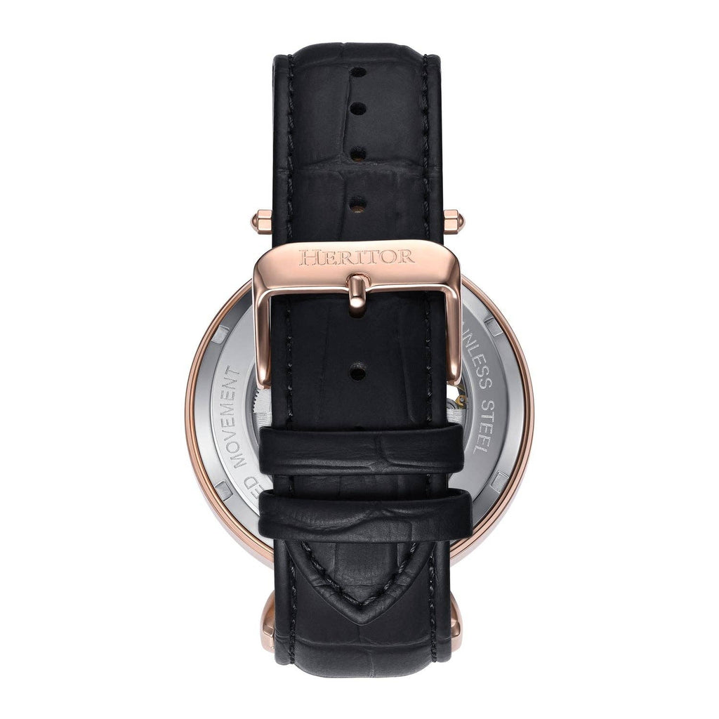 Heritor Automatic Lincoln Semi-Skeleton Leather-Band Watch