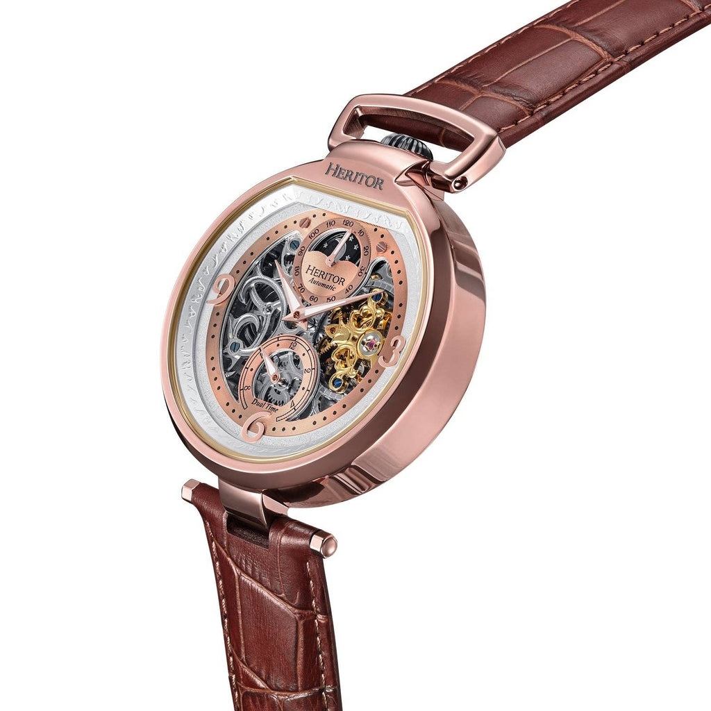 Heritor Automatic Lincoln Semi-Skeleton Leather-Band Watch