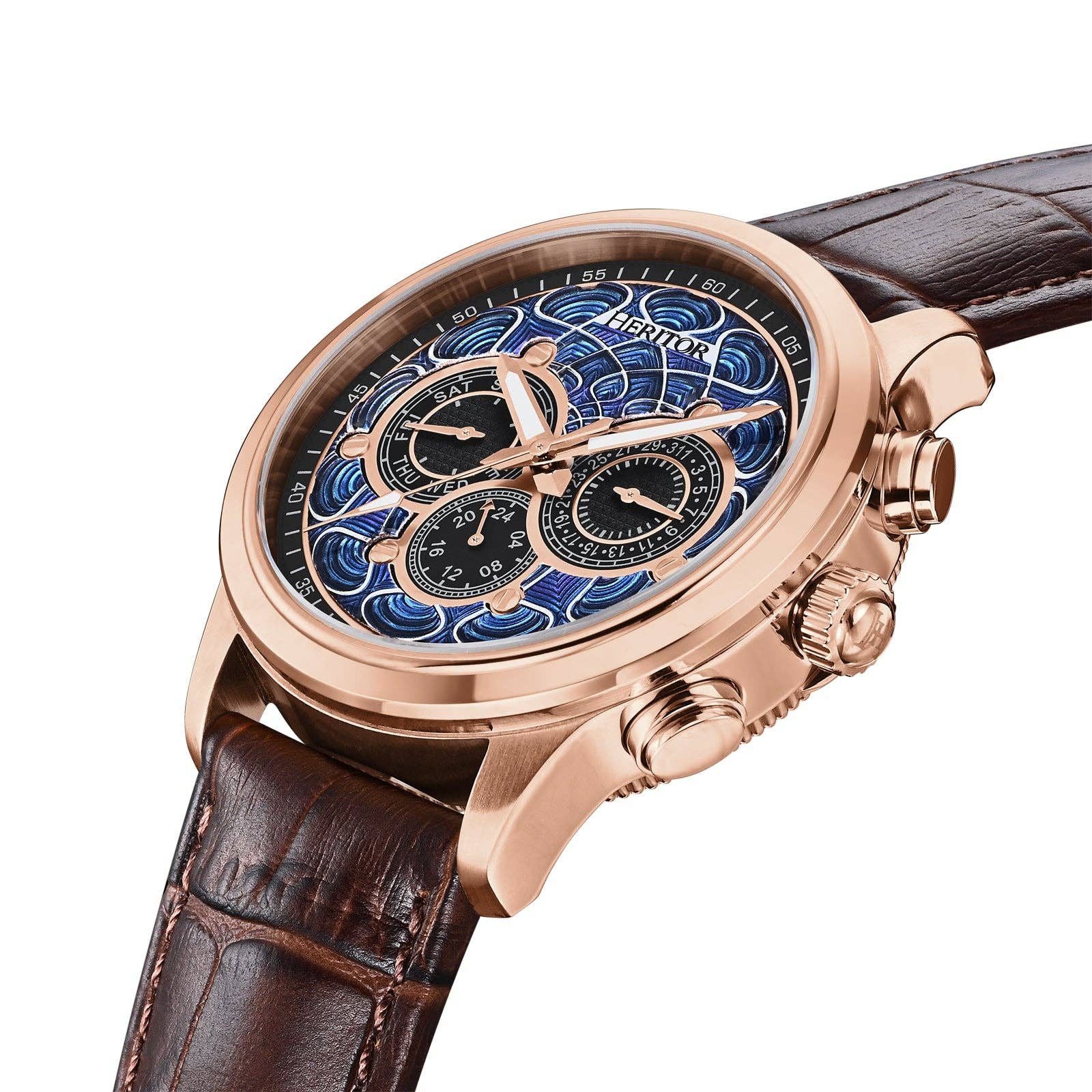 Heritor Automatic Apostle Leather Band Watch with Day/Date