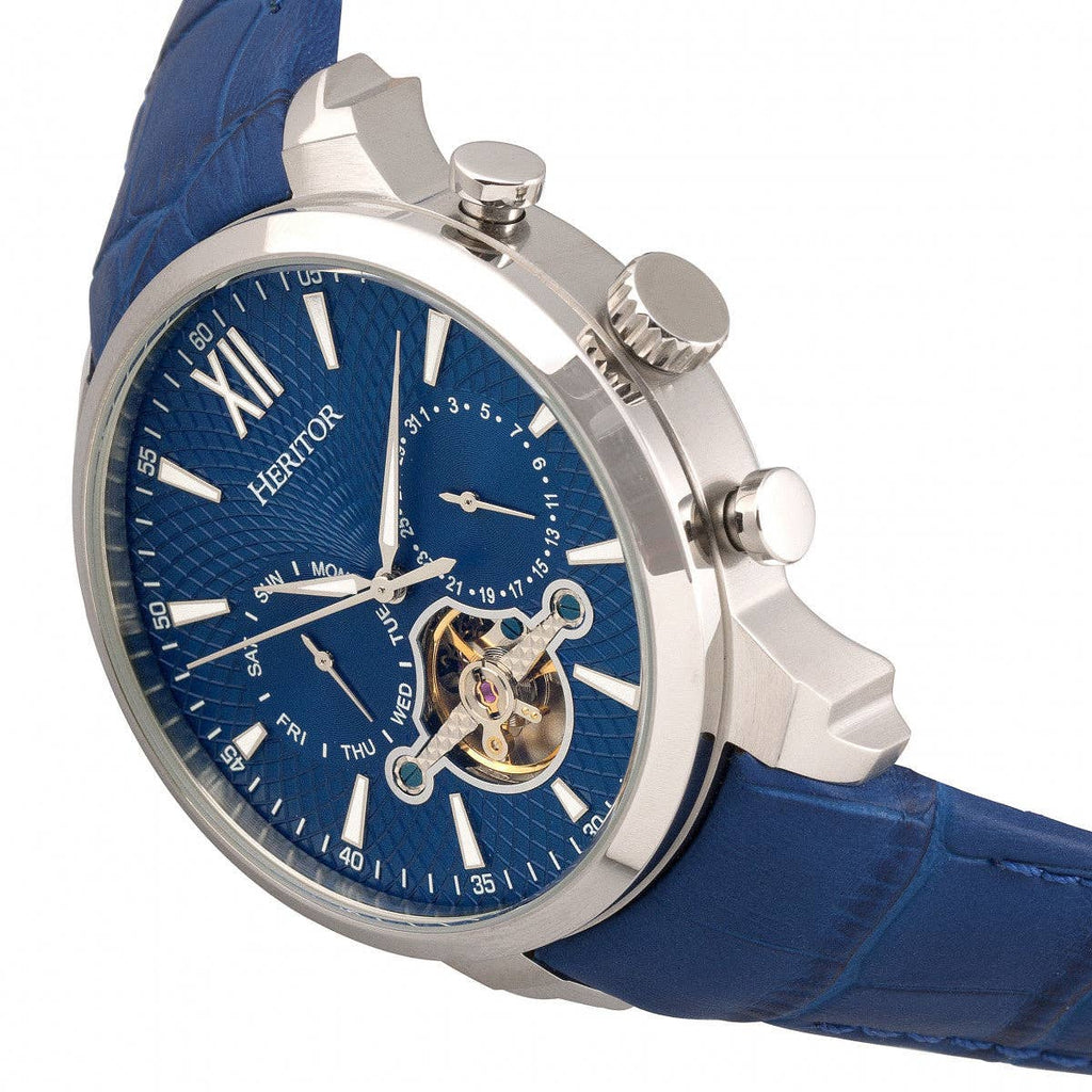 Heritor Automatic Arthur Semi-Skeleton Leather-Band Watch