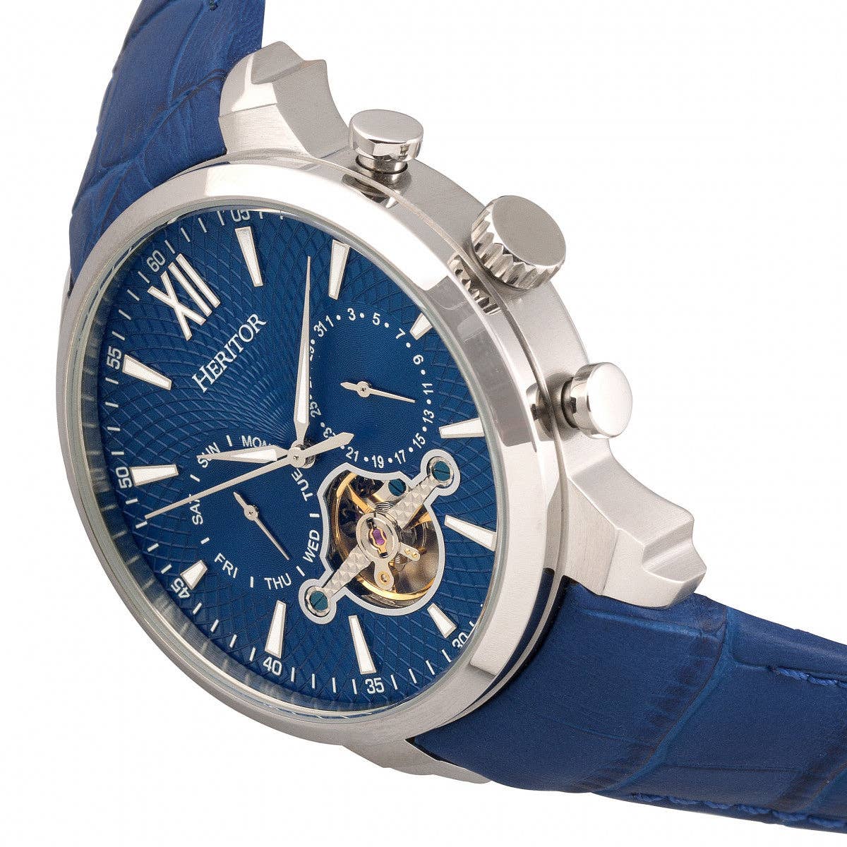 Heritor Automatic Arthur Semi-Skeleton Leather-Band Watch