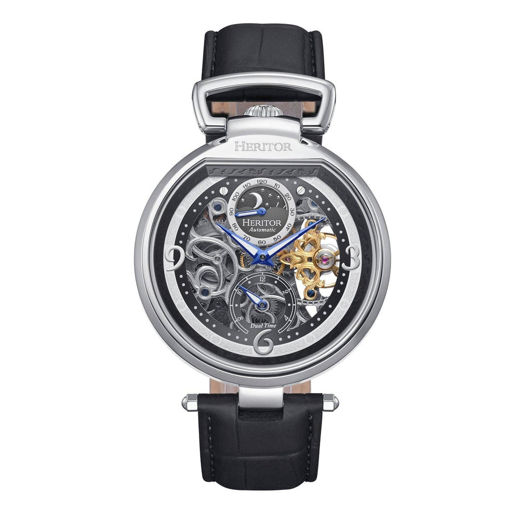 Heritor Automatic Lincoln Semi-Skeleton Leather-Band Watch