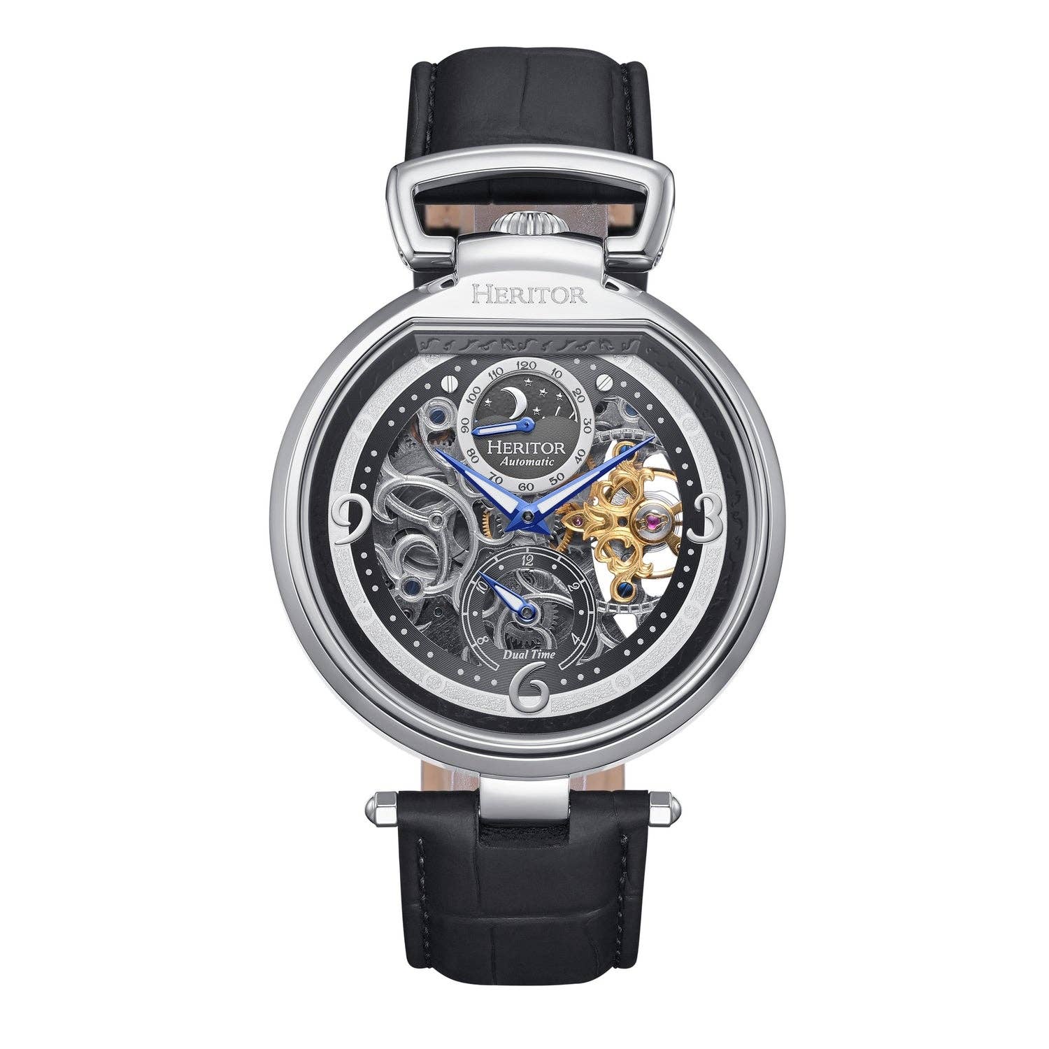 Heritor Automatic Lincoln Semi-Skeleton Leather-Band Watch