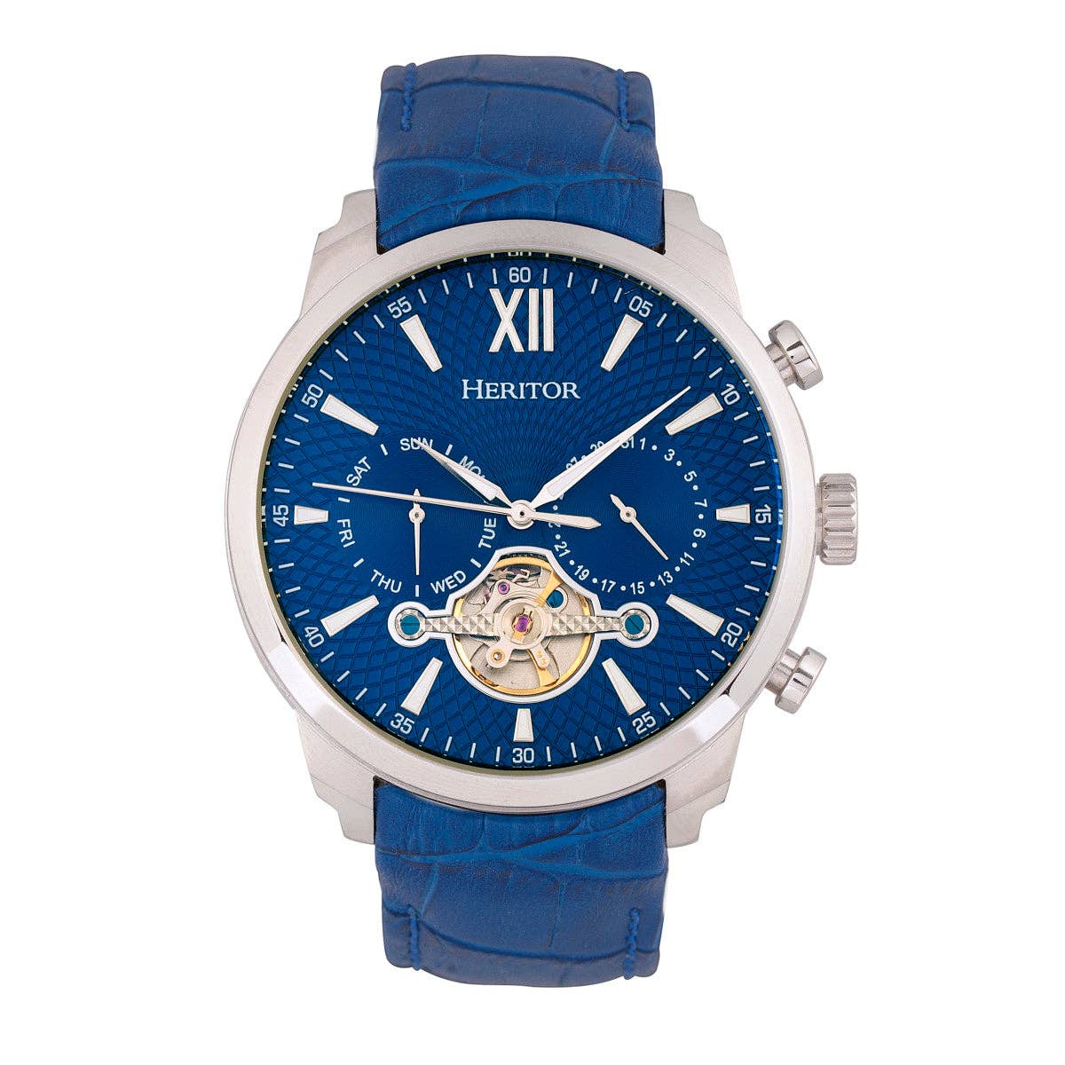 Heritor Automatic Arthur Semi-Skeleton Leather-Band Watch