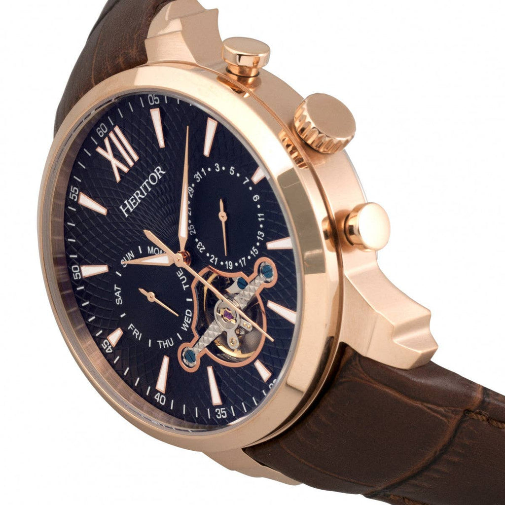 Heritor Automatic Arthur Semi-Skeleton Leather-Band Watch