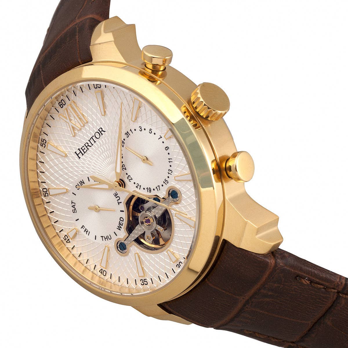 Heritor Automatic Arthur Semi-Skeleton Leather-Band Watch