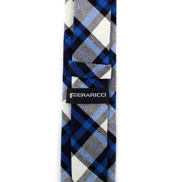 Men's Navy Blue Plaid Flannel 2.25" Cotton Slim Tie - MPPW1715