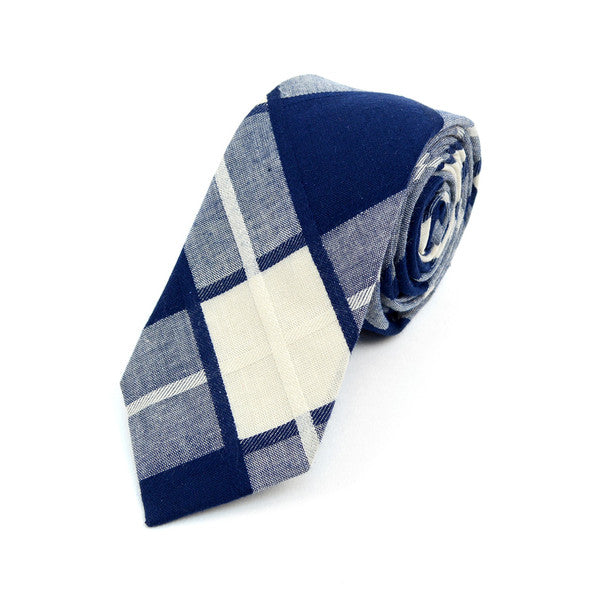 Men's Navy Plaid 2.25" Cotton Slim Tie - MPPW1720