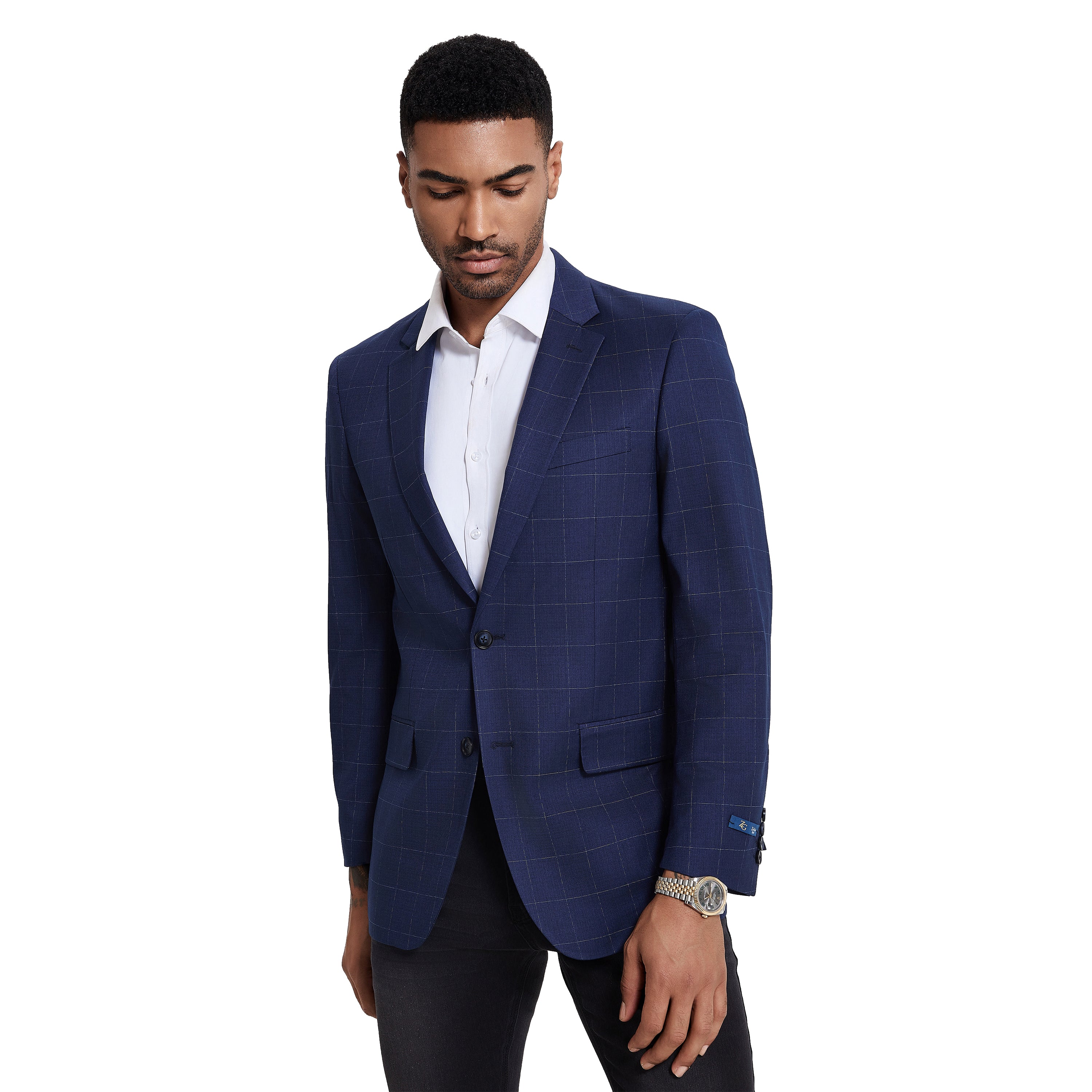 Men's Modern Fit Windowpane Sport Coat w/ Notch Lapel - Bundle Bus