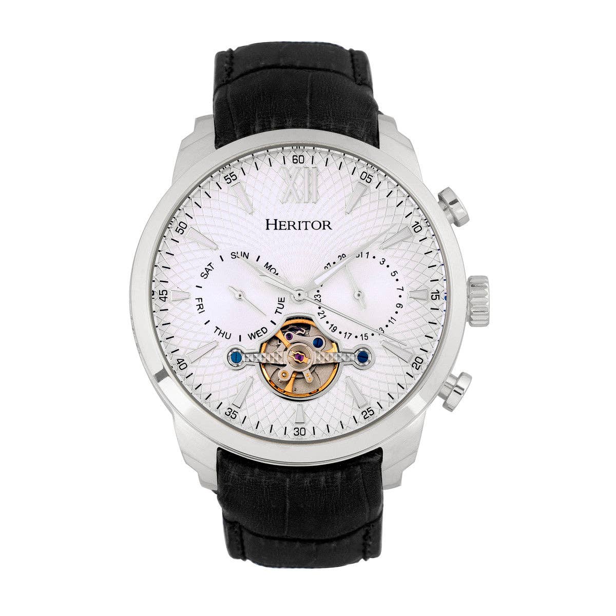 Heritor Automatic Arthur Semi-Skeleton Leather-Band Watch