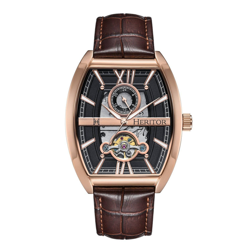 Heritor Automatic Masterson Semi-Skeleton Leather-Band Watch
