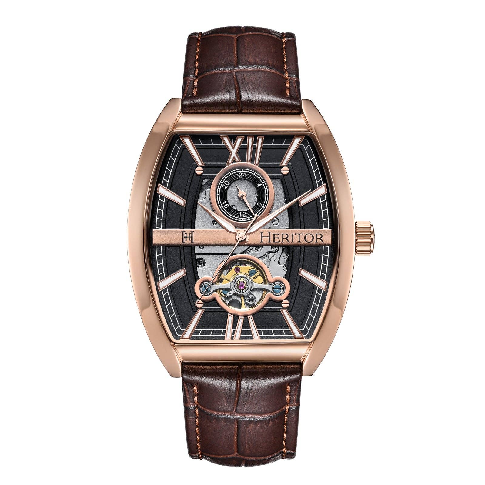 Heritor Automatic Masterson Semi-Skeleton Leather-Band Watch