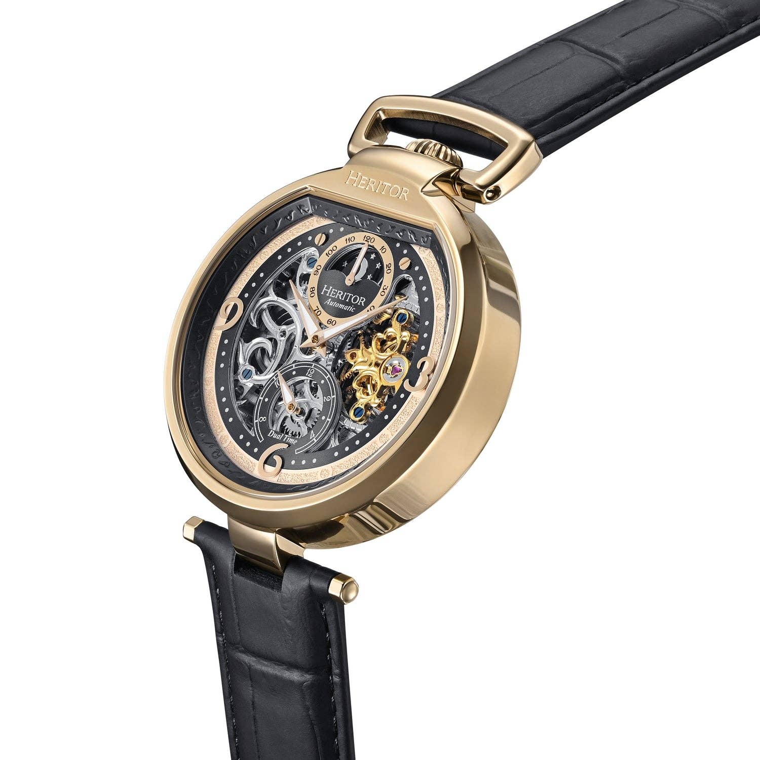 Heritor Automatic Lincoln Semi-Skeleton Leather-Band Watch