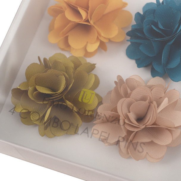 Assorted Solid Mini Bouquet Clutch Back Flower Lapel Pin 4pc Combo Set 4FLP-GD - Bundle Bus