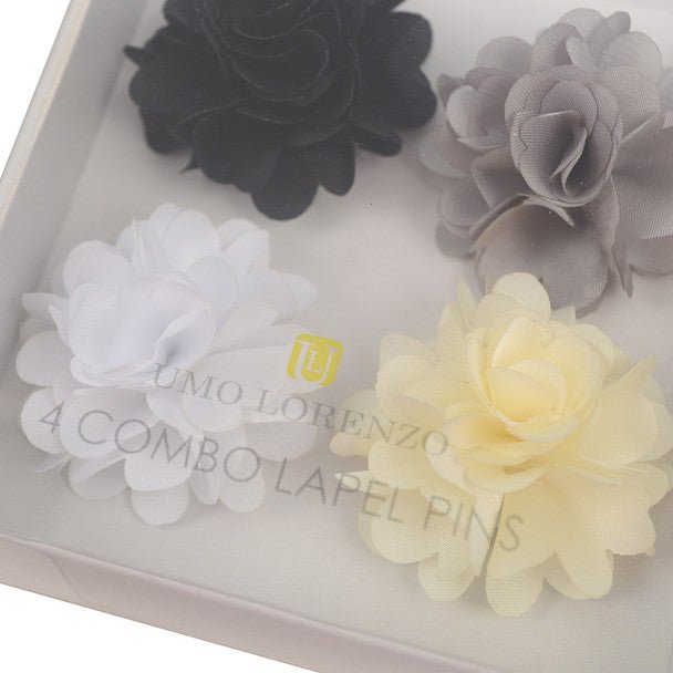 Assorted Solid Mini Bouquet Clutch Back Flower Lapel Pin 4pc Combo Set 4FLP-WHT - Bundle Bus
