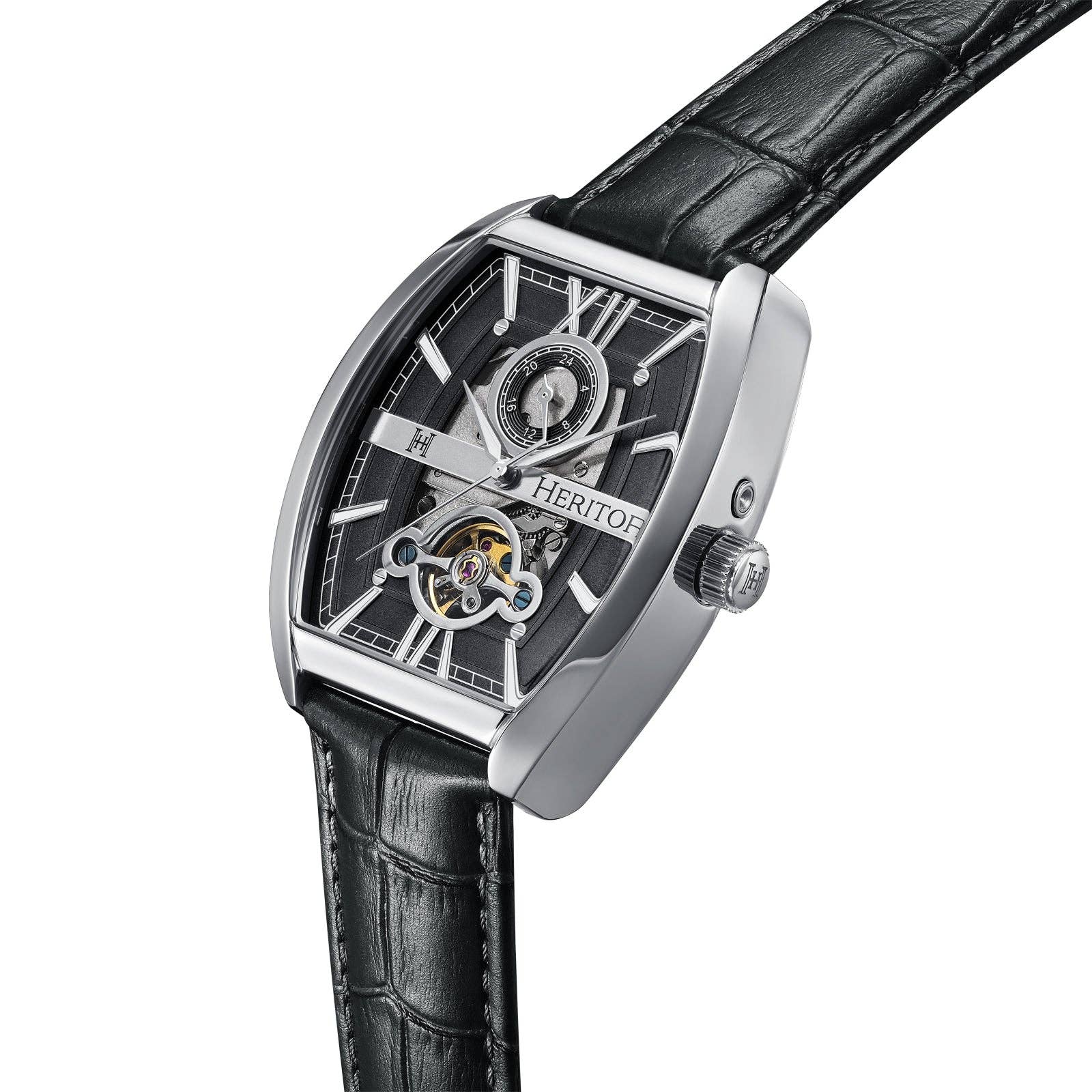 Heritor Automatic Masterson Semi-Skeleton Leather-Band Watch