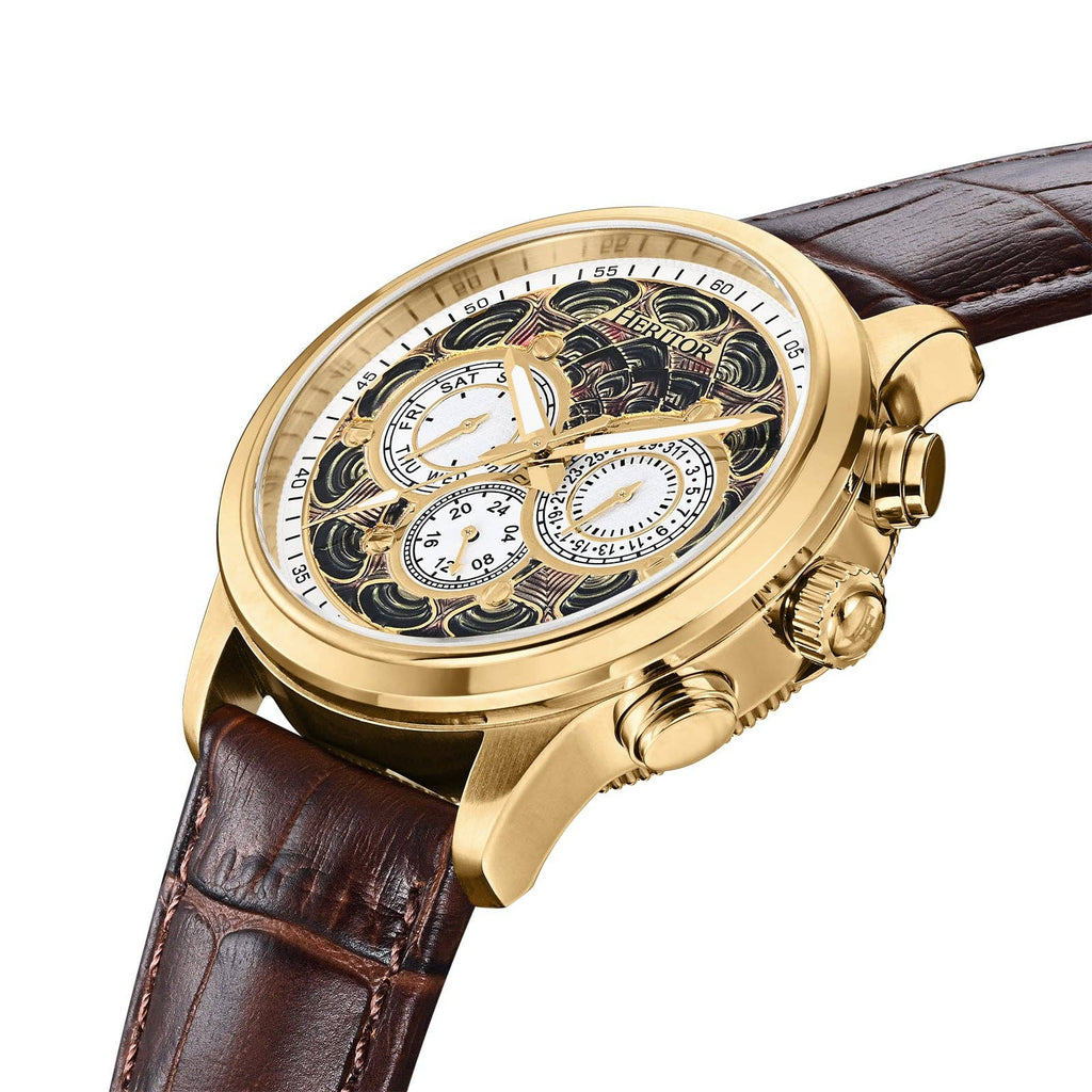Heritor Automatic Apostle Leather Band Watch with Day/Date
