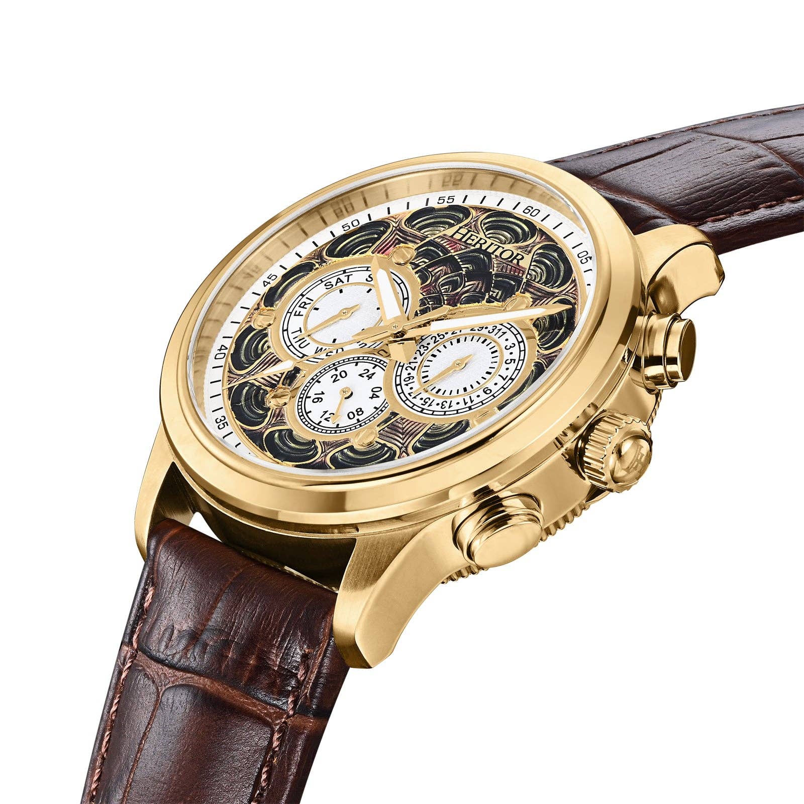 Heritor Automatic Apostle Leather Band Watch with Day/Date
