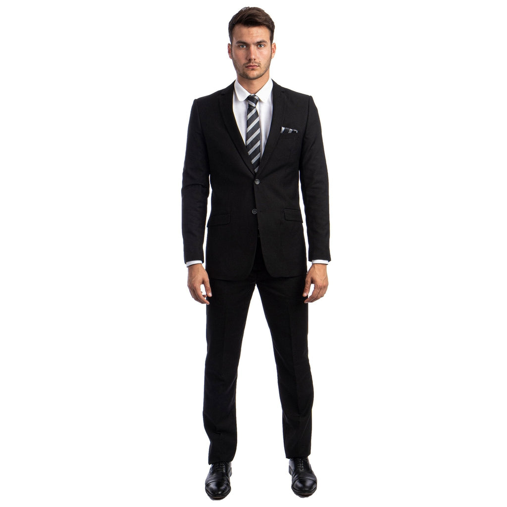 Black Men's Hybrid - Fit 3pc Paisley Suit w/ Wide Black Shawl Collar - Bundle Bus