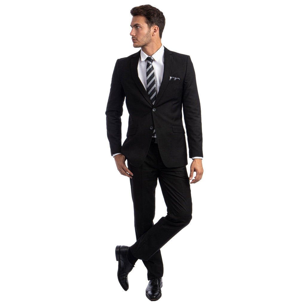 Black Men's Hybrid - Fit 3pc Paisley Suit w/ Wide Black Shawl Collar - Bundle Bus