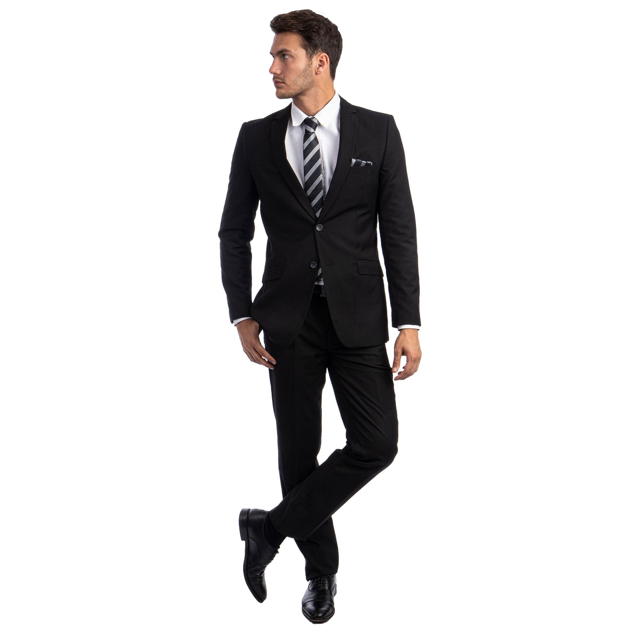 Black Men's Hybrid - Fit 3pc Paisley Suit w/ Wide Black Shawl Collar - Bundle Bus