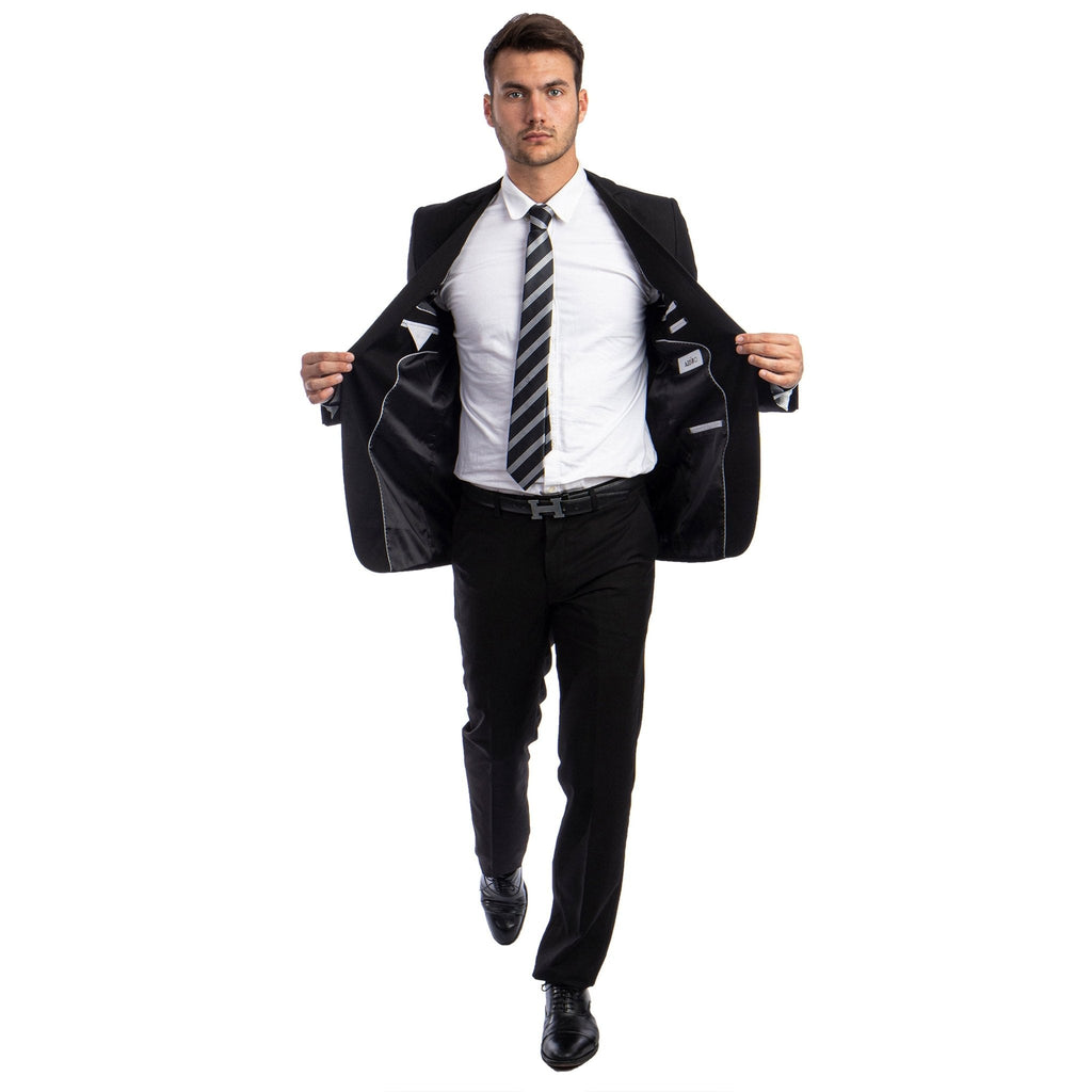 Black Men's Hybrid - Fit 3pc Paisley Suit w/ Wide Black Shawl Collar - Bundle Bus