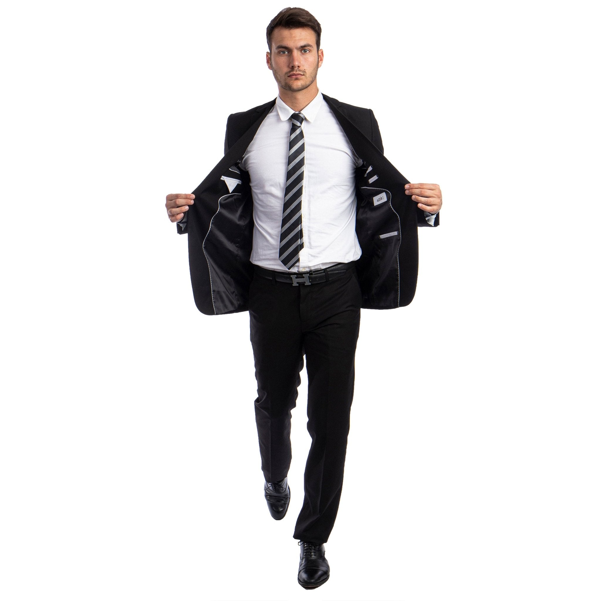 Black Men's Hybrid - Fit 3pc Paisley Suit w/ Wide Black Shawl Collar - Bundle Bus