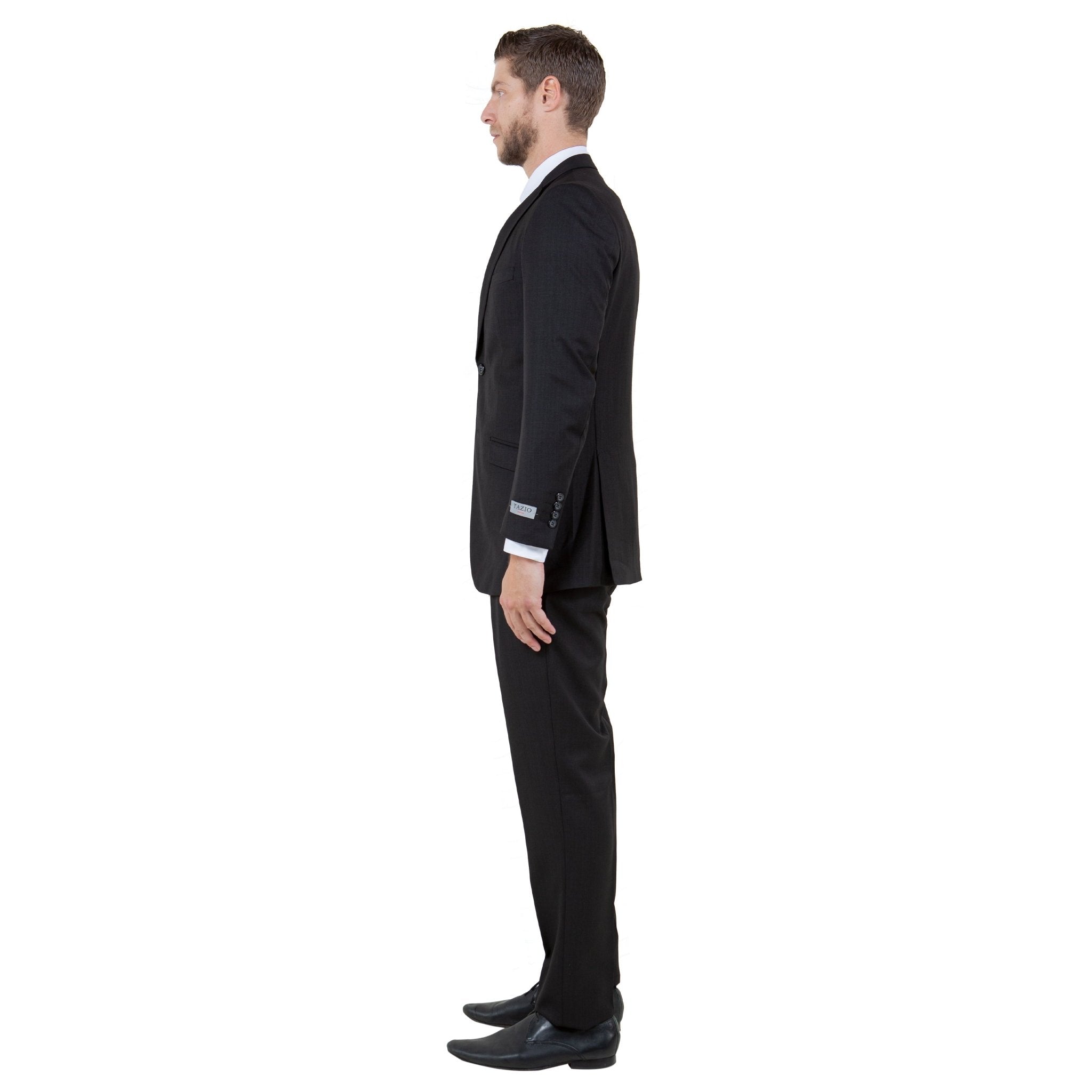 Black Men's Slim - Fit 3 - Piece Sharkskin Suit - Bundle Bus