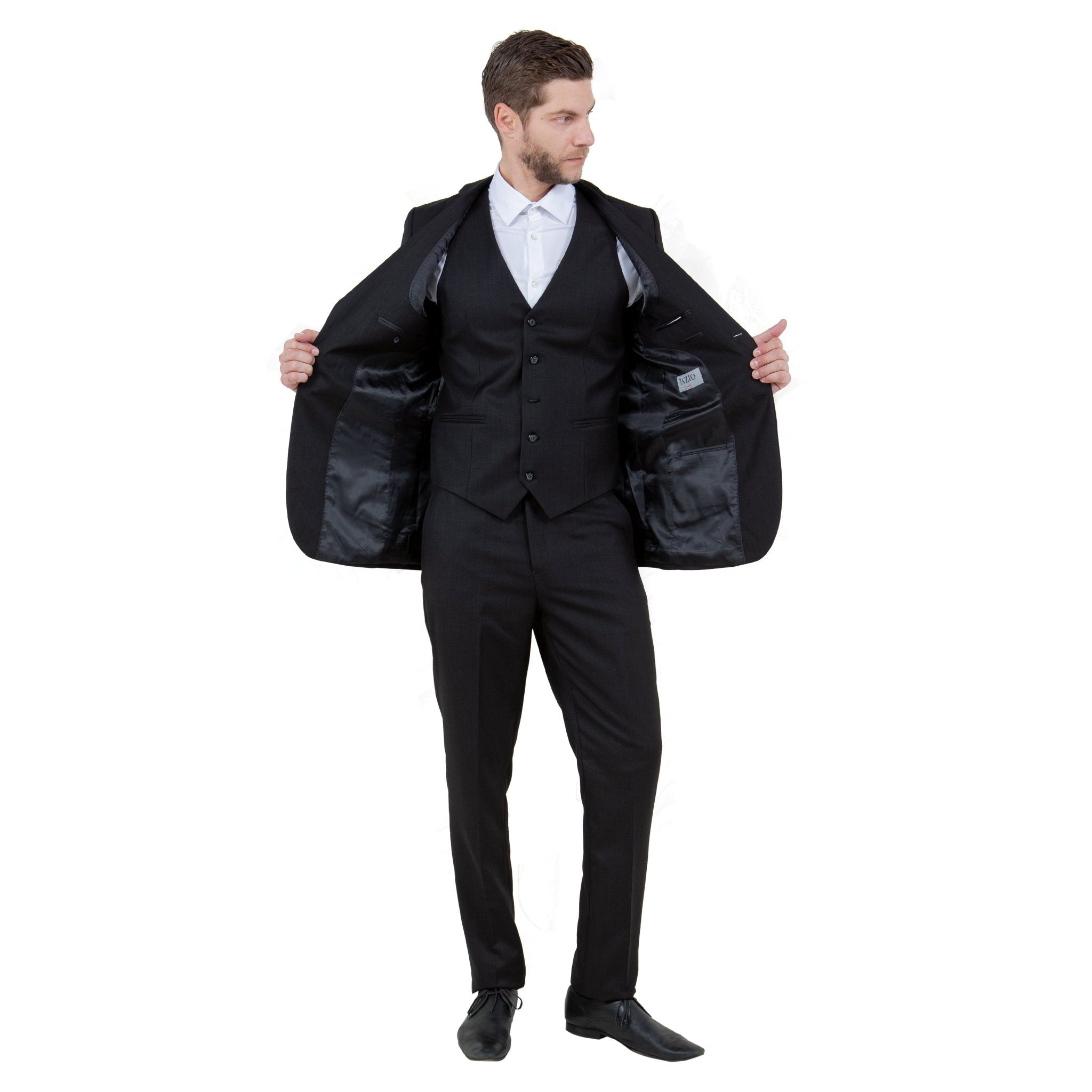 Black Men's Slim - Fit 3 - Piece Sharkskin Suit - Bundle Bus