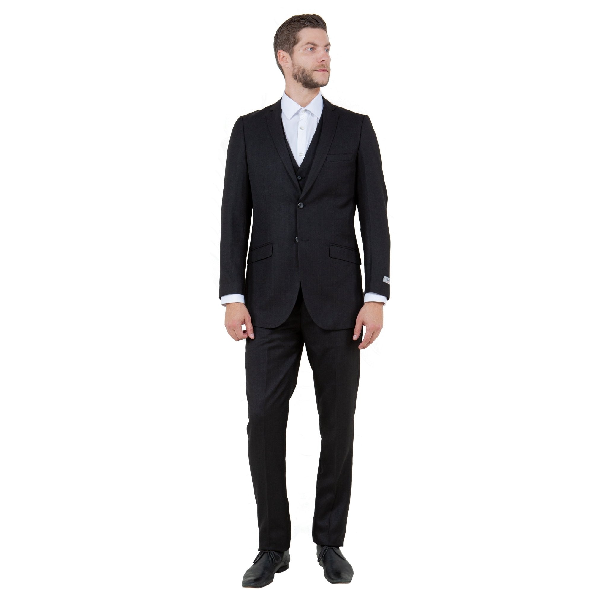 Black Men's Slim - Fit 3 - Piece Sharkskin Suit - Bundle Bus