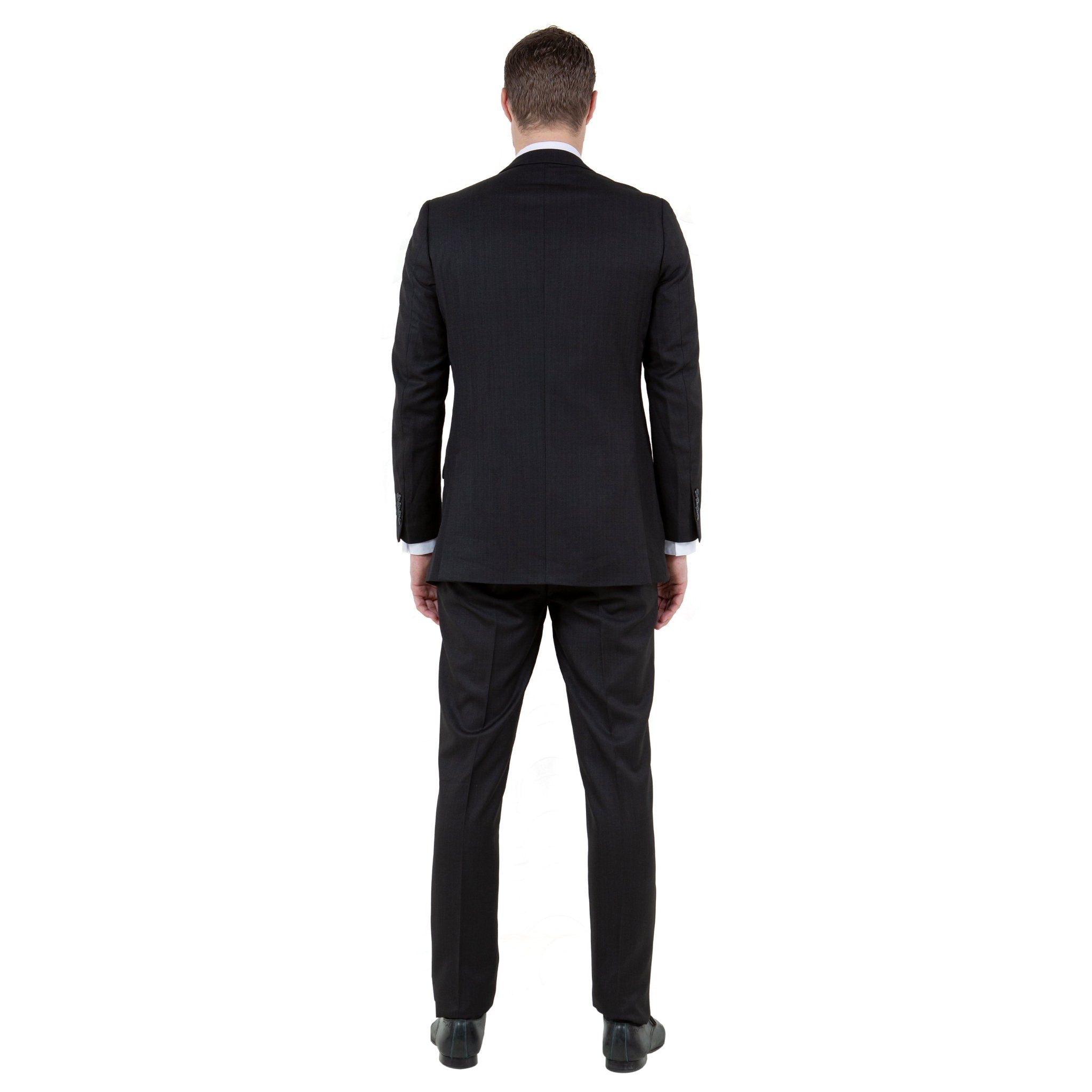 Black Men's Slim - Fit 3 - Piece Sharkskin Suit - Bundle Bus