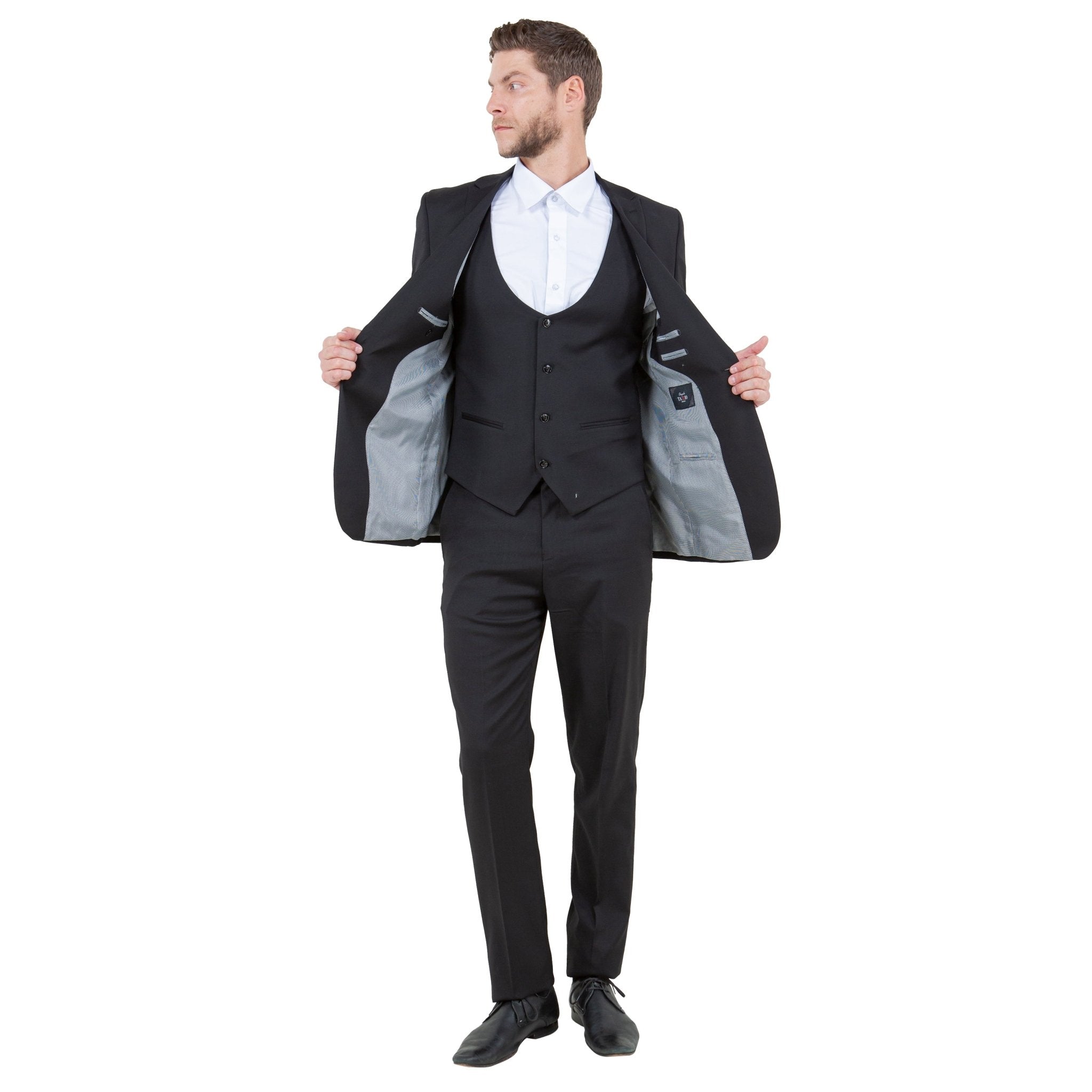 Black Men's Ultra Slim - Fit 3pc Suit w/ Expandable Waistband - Bundle Bus