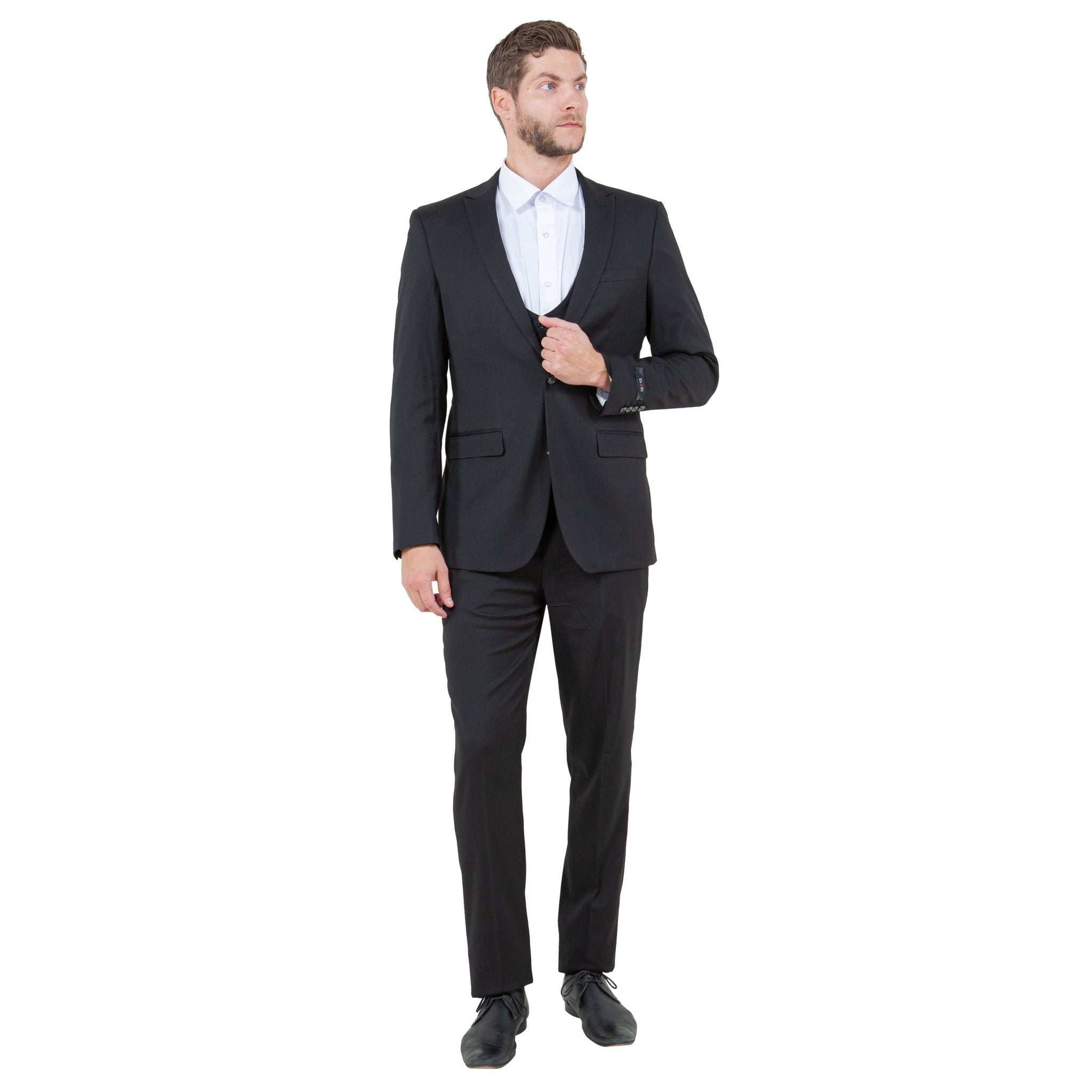 Black Men's Ultra Slim - Fit 3pc Suit w/ Expandable Waistband - Bundle Bus
