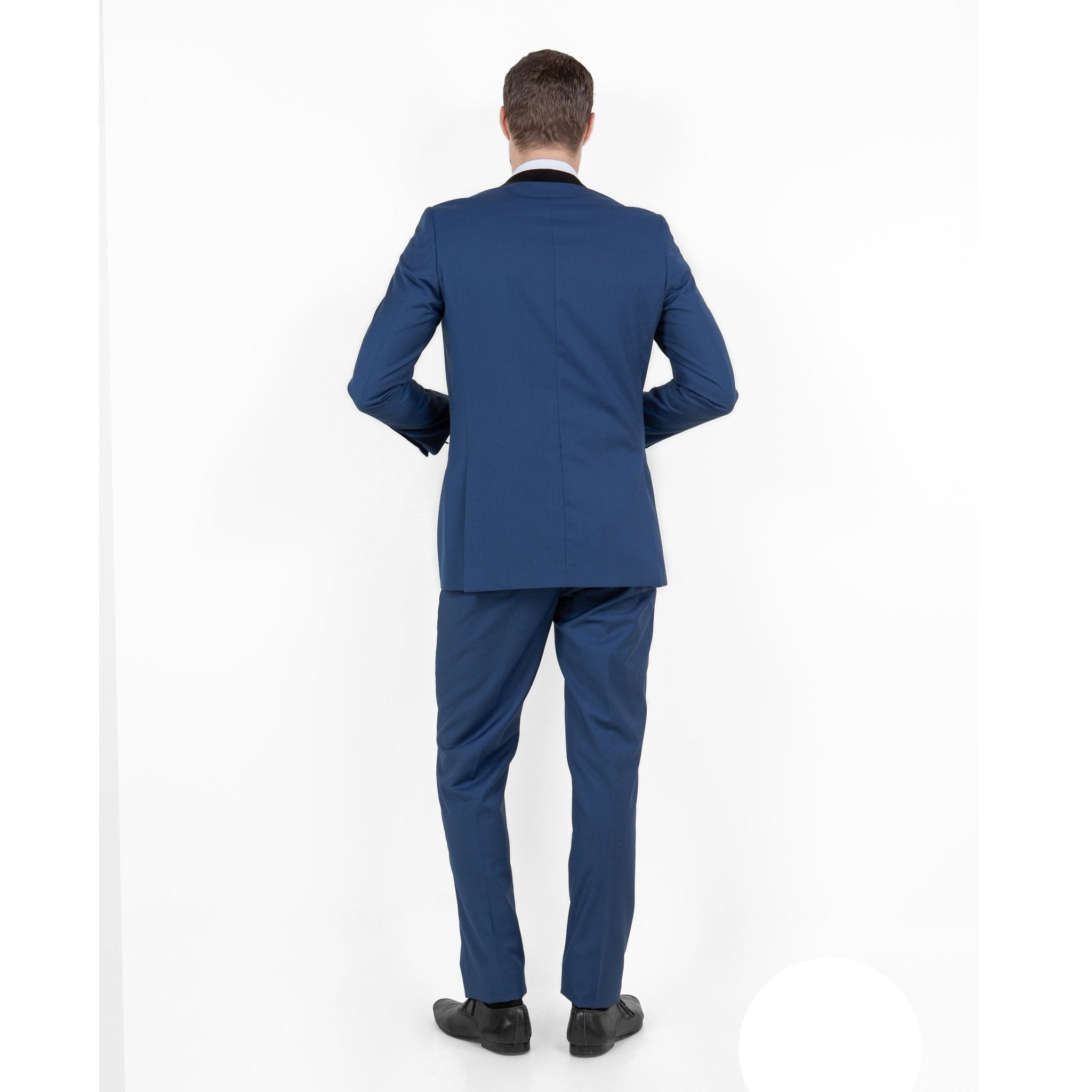 Blue / Black Solid with Black Shawl Collar Trim 2 - PC Slim Fit Suits - Bundle Bus