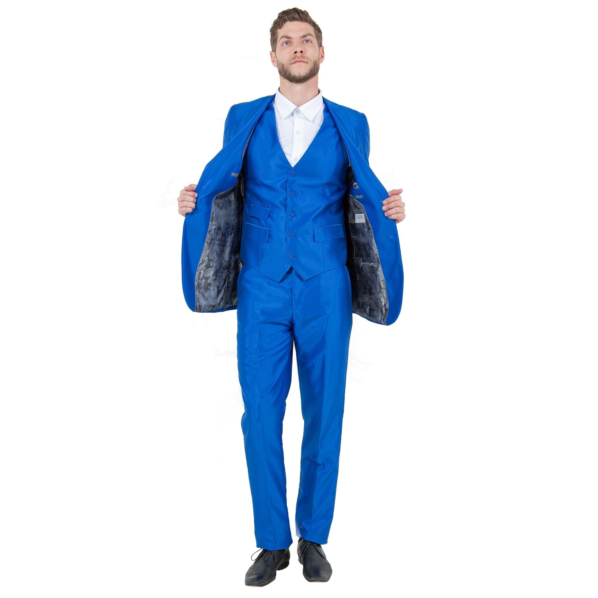 Blue Men's Sharskin Slim - Fit 3 - Piece Suit - Bundle Bus