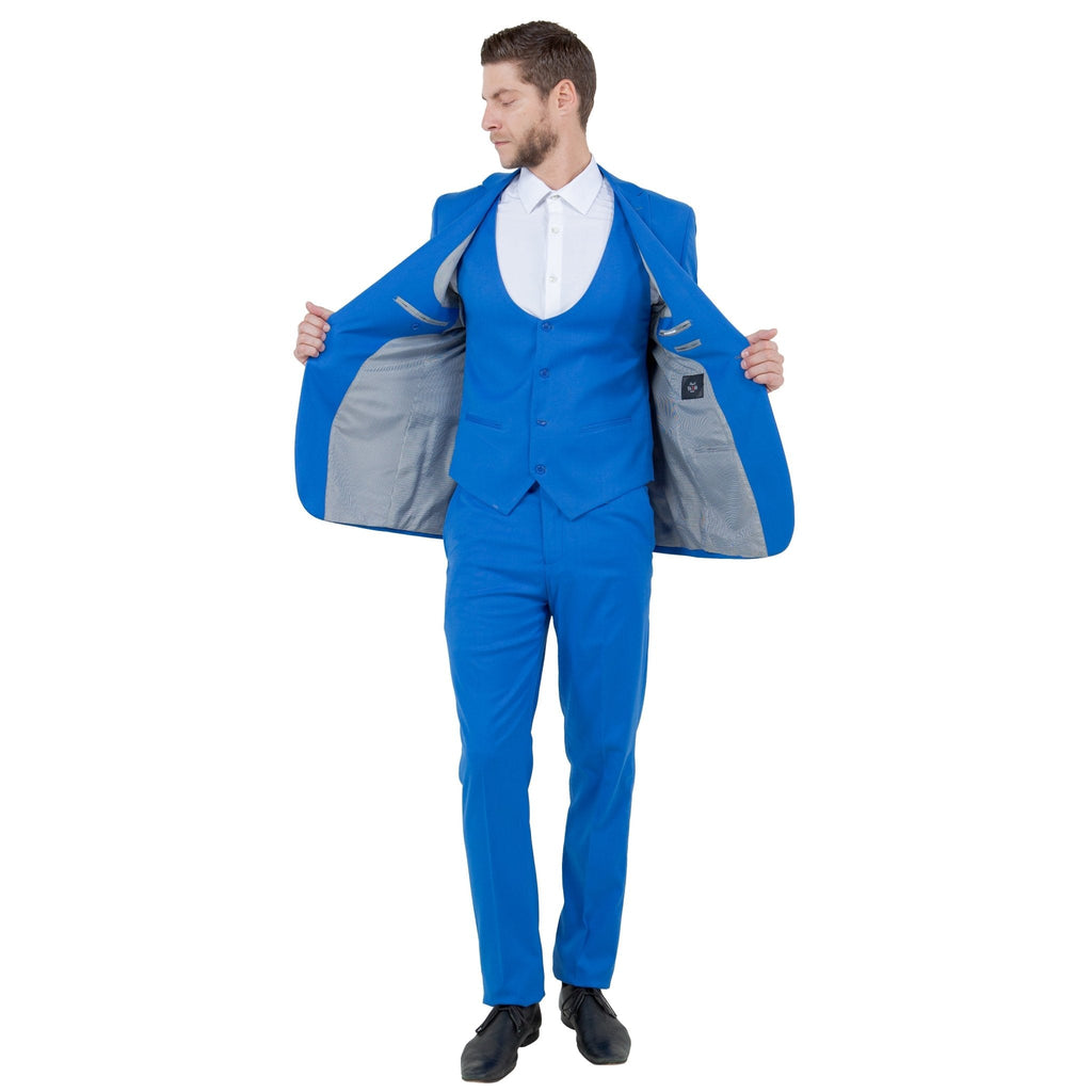 Blue Men's Ultra Slim - Fit 3pc Suit w/ Expandable Waistband - Bundle Bus