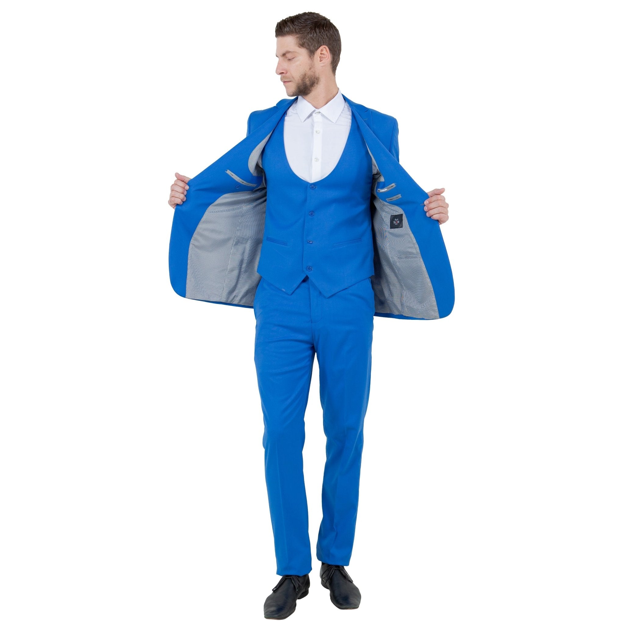 Blue Men's Ultra Slim - Fit 3pc Suit w/ Expandable Waistband - Bundle Bus