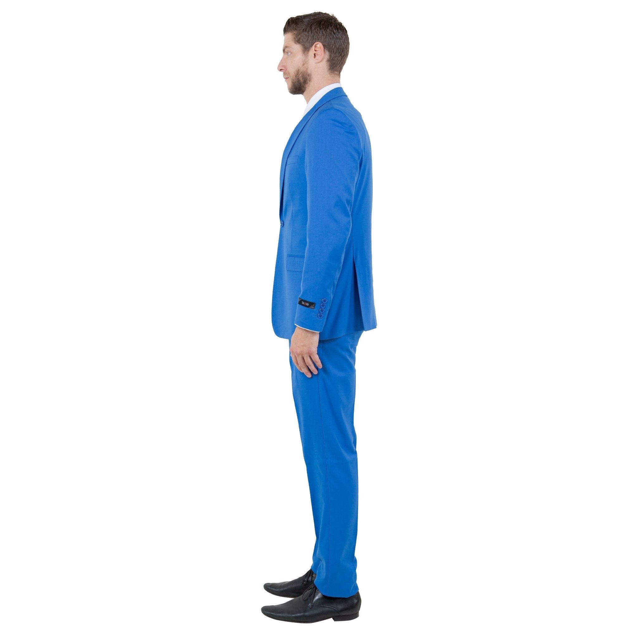 Blue Men's Ultra Slim - Fit 3pc Suit w/ Expandable Waistband - Bundle Bus