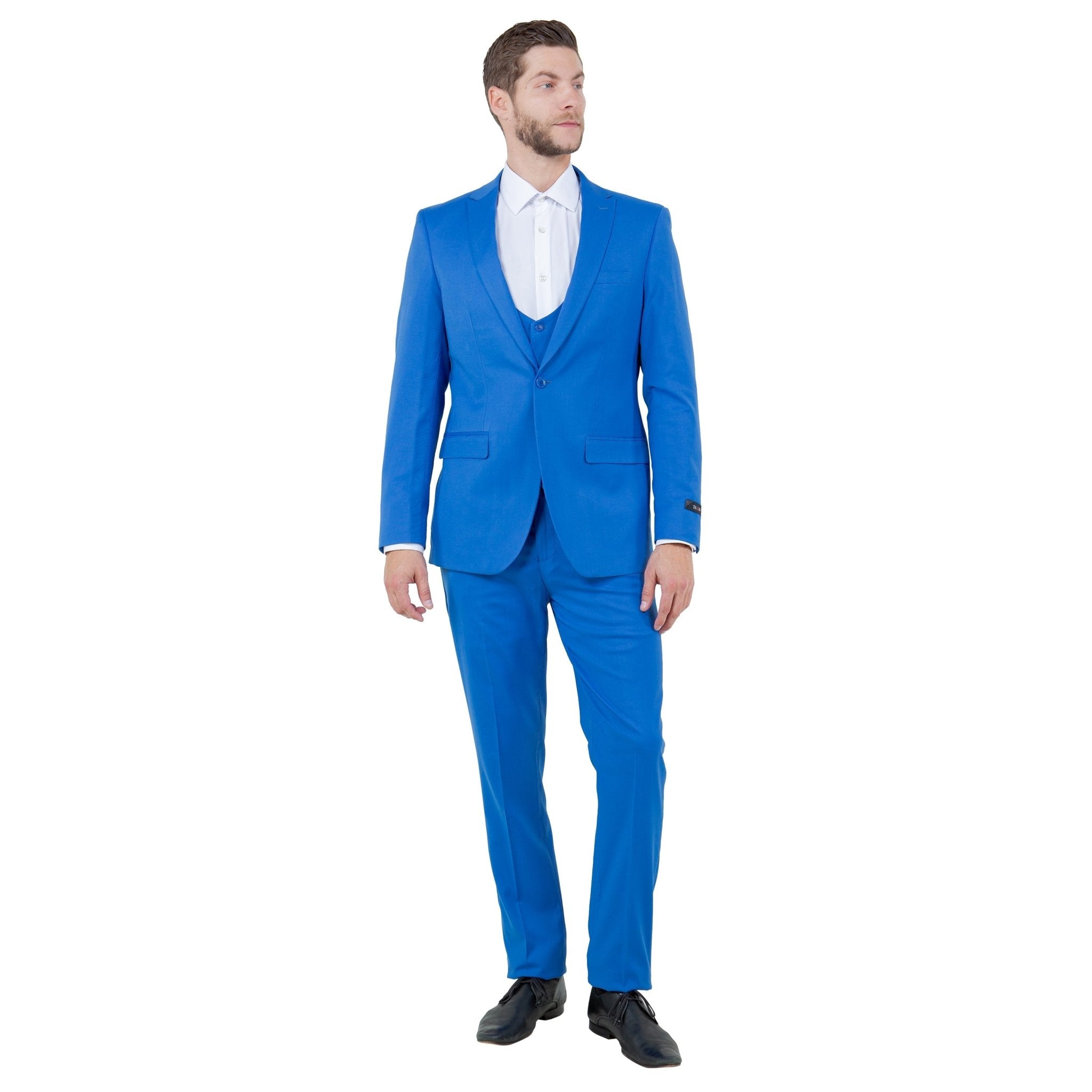 Blue Men's Ultra Slim - Fit 3pc Suit w/ Expandable Waistband - Bundle Bus